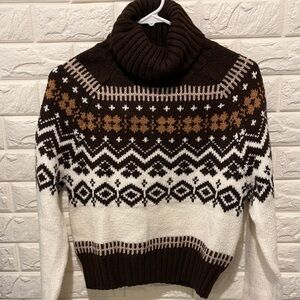 Cozy Brown and White Turtleneck Sweater